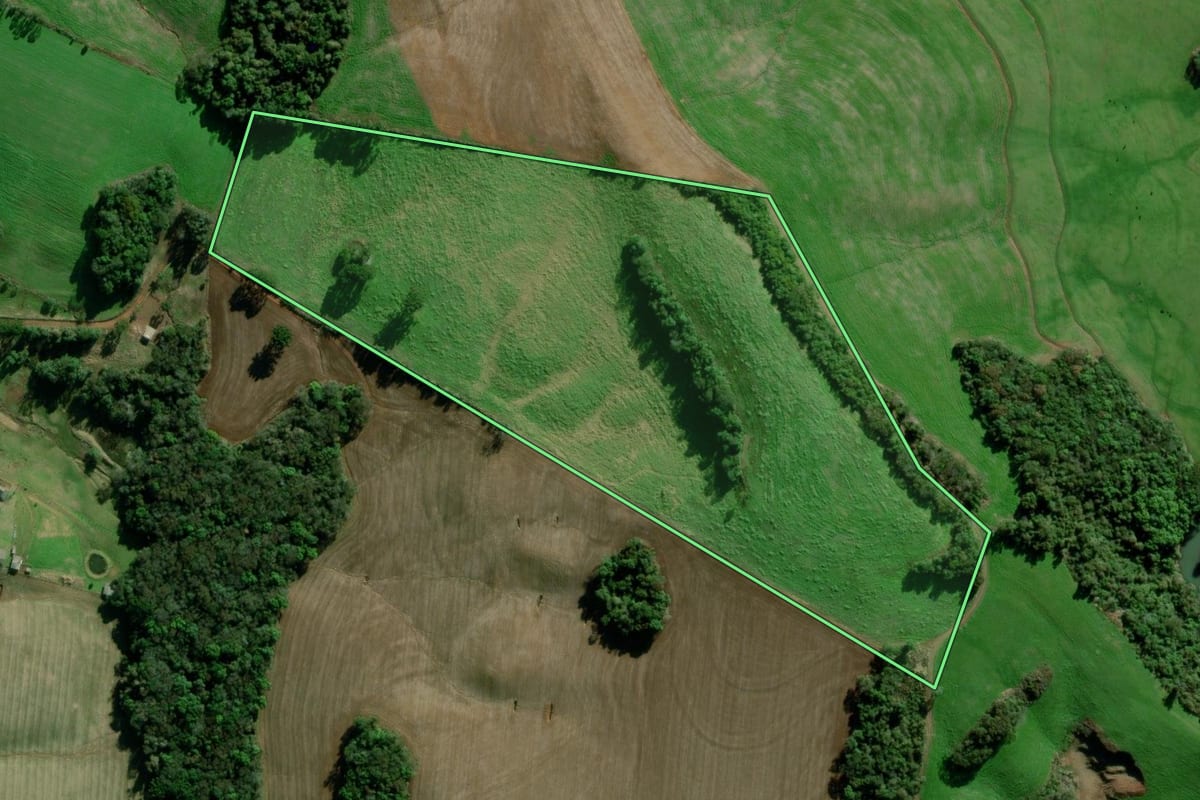 Imagem de satélite do imóvel rural em Marau (RS), com o contorno declarado no CAR desenhado por cima.