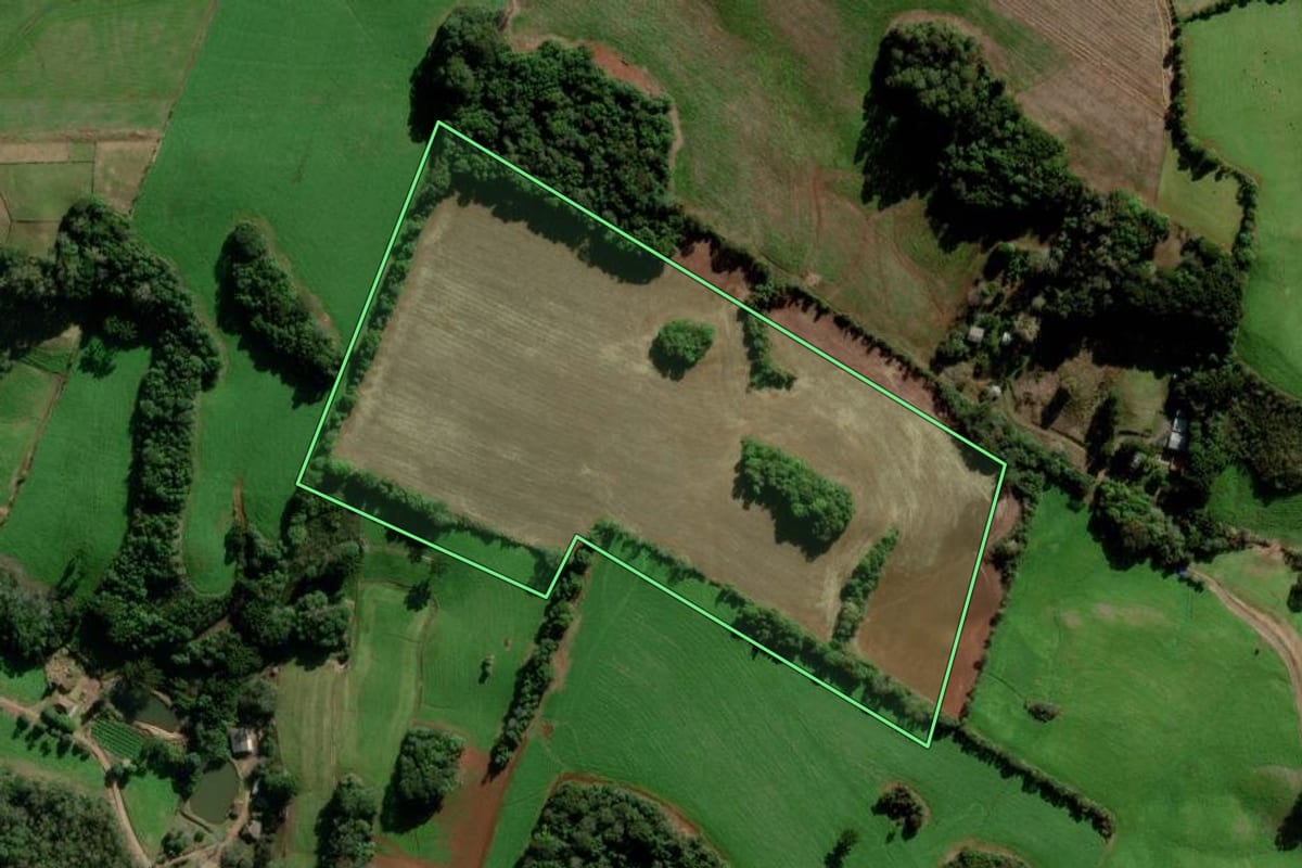 Imagem de satélite do imóvel rural em Marau (RS), com o contorno declarado no CAR desenhado por cima.