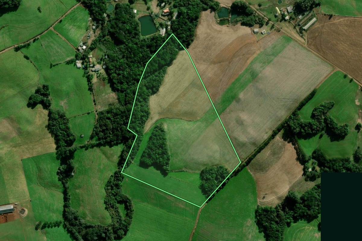 Imagem de satélite do imóvel rural em Marau (RS), com o contorno declarado no CAR desenhado por cima.