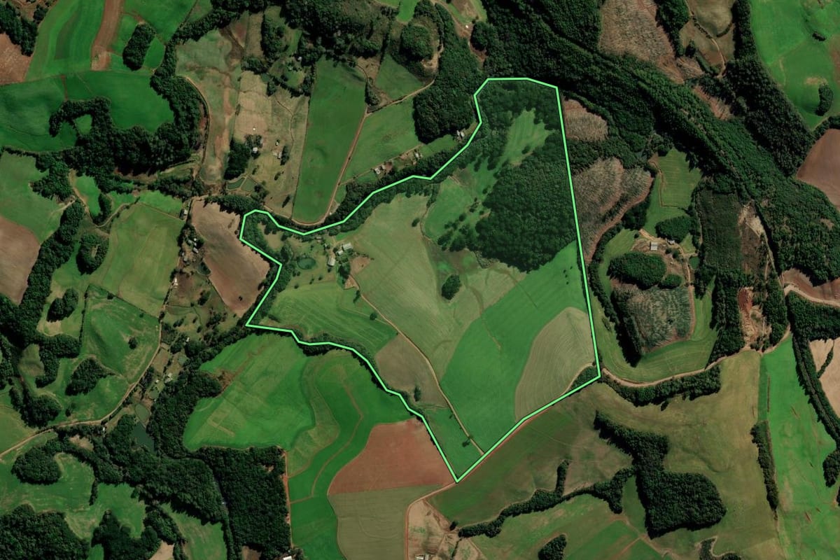 Imagem de satélite do imóvel rural em Marau (RS), com o contorno declarado no CAR desenhado por cima.