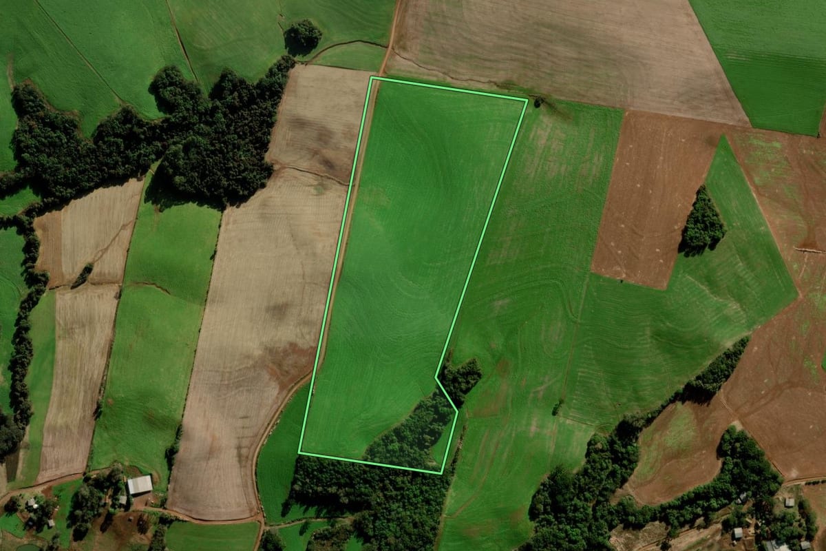 Imagem de satélite do imóvel rural em Marau (RS), com o contorno declarado no CAR desenhado por cima.