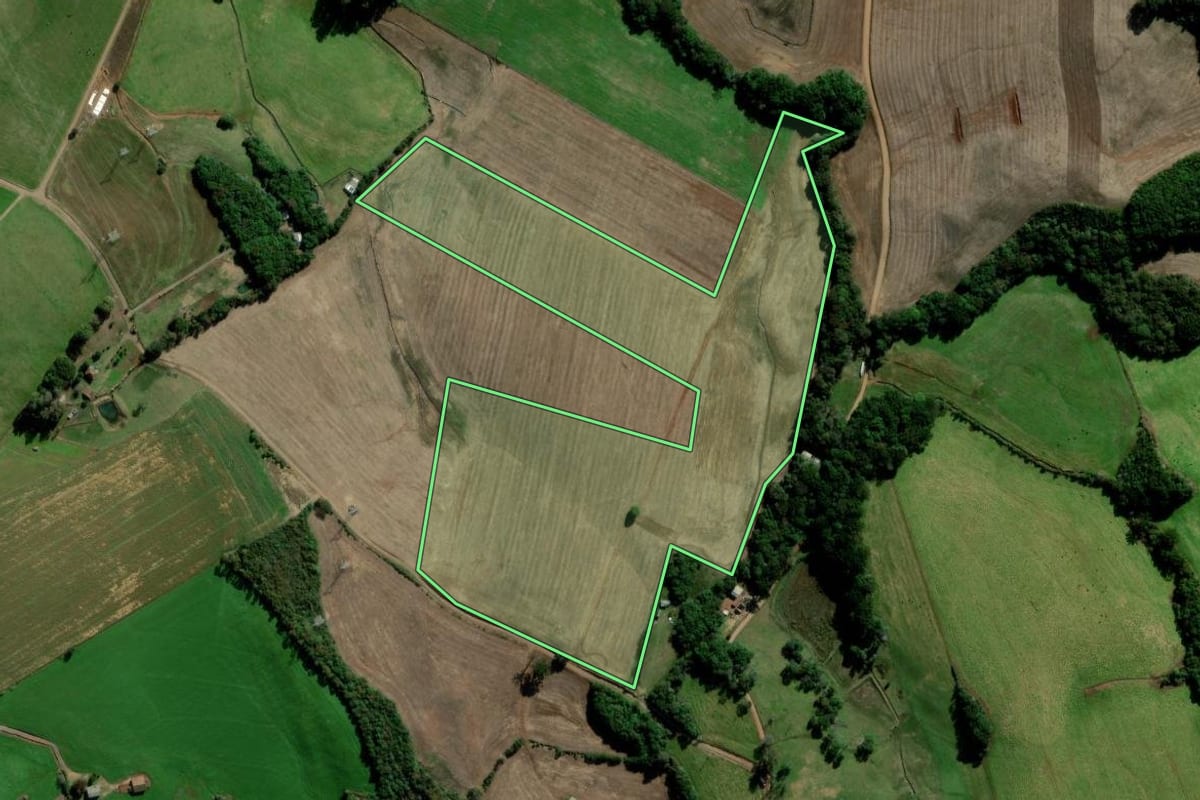 Imagem de satélite do imóvel rural em Marau (RS), com o contorno declarado no CAR desenhado por cima.