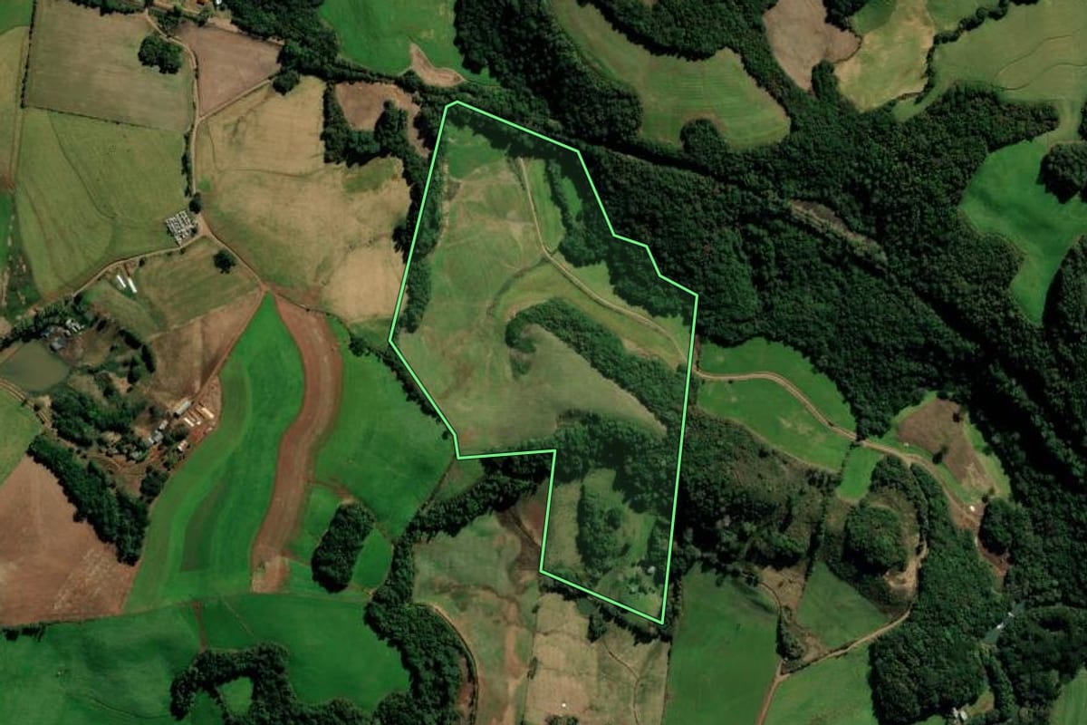 Imagem de satélite do imóvel rural em Marau (RS), com o contorno declarado no CAR desenhado por cima.