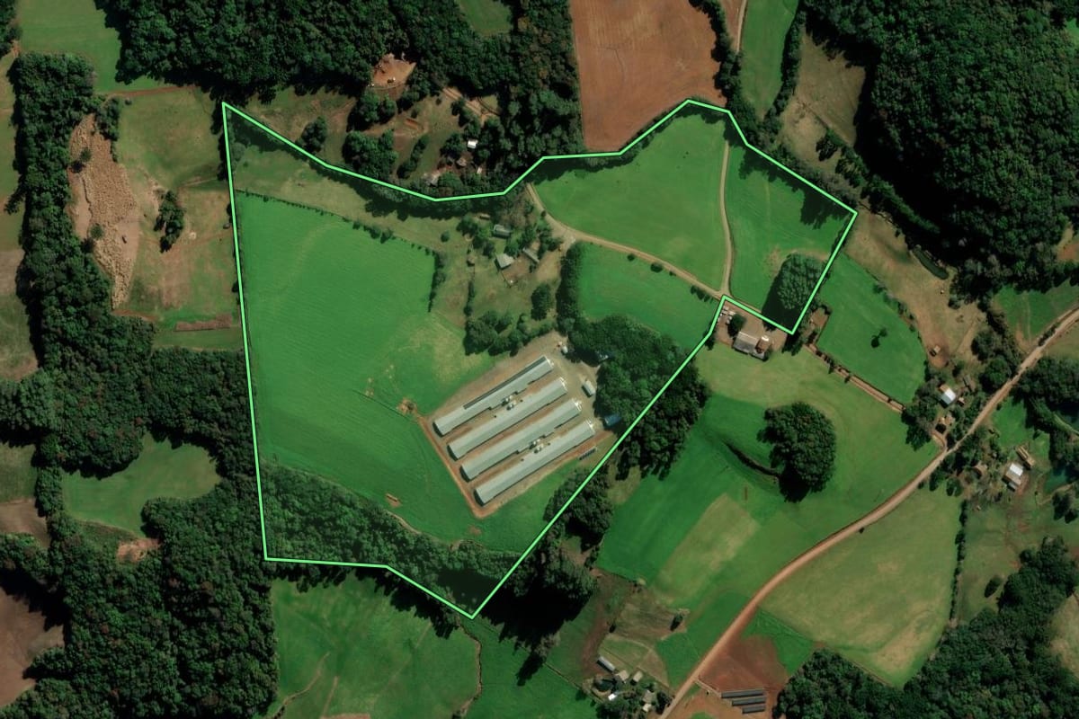 Imagem de satélite do imóvel rural em Marau (RS), com o contorno declarado no CAR desenhado por cima.