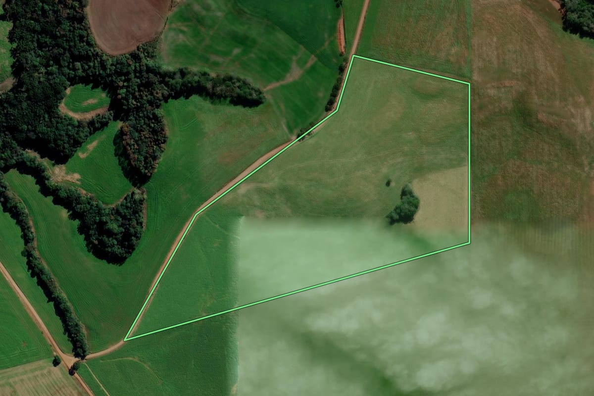 Imagem de satélite do imóvel rural em Marau (RS), com o contorno declarado no CAR desenhado por cima.