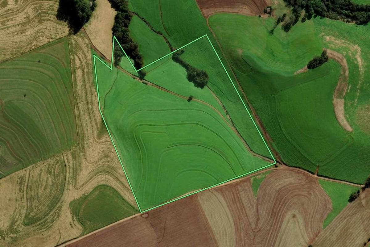 Imagem de satélite do imóvel rural em Marau (RS), com o contorno declarado no CAR desenhado por cima.