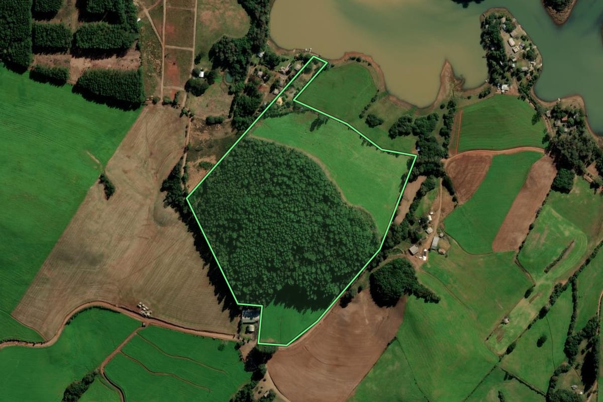 Imagem de satélite do imóvel rural em Marau (RS), com o contorno declarado no CAR desenhado por cima.