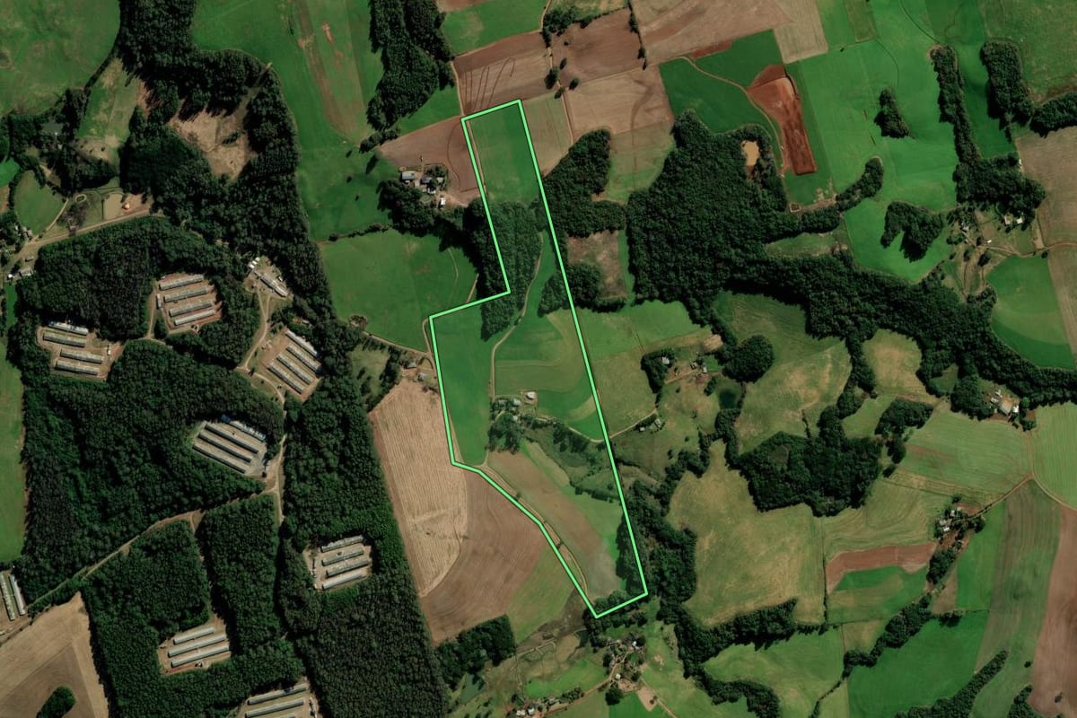 Imagem de satélite do imóvel rural em Marau (RS), com o contorno declarado no CAR desenhado por cima.