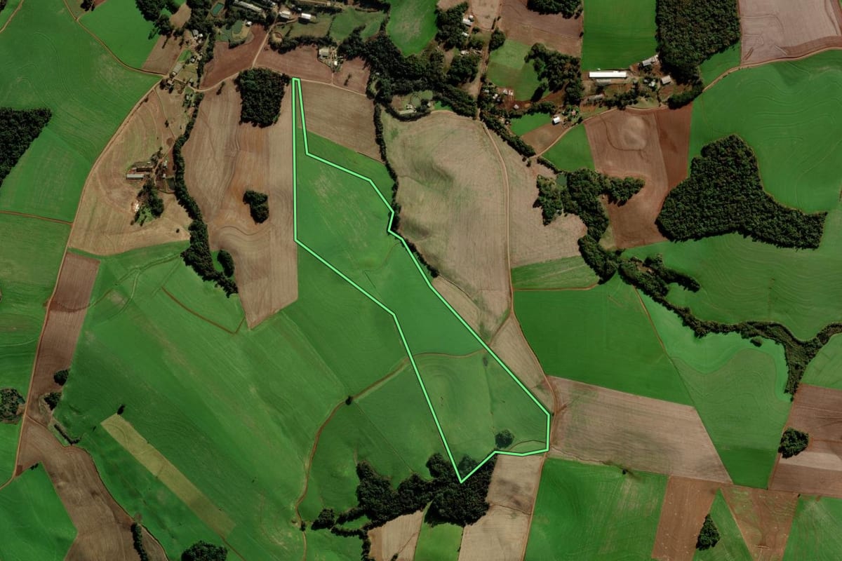 Imagem de satélite do imóvel rural em Marau (RS), com o contorno declarado no CAR desenhado por cima.