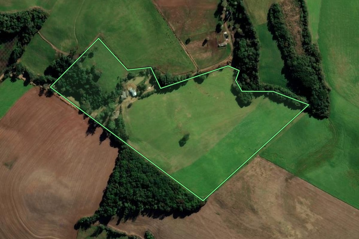 Imagem de satélite do imóvel rural em Marau (RS), com o contorno declarado no CAR desenhado por cima.
