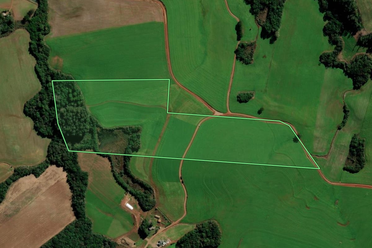 Imagem de satélite do imóvel rural em Marau (RS), com o contorno declarado no CAR desenhado por cima.
