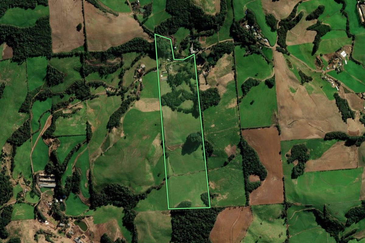 Imagem de satélite do imóvel rural em Marau (RS), com o contorno declarado no CAR desenhado por cima.