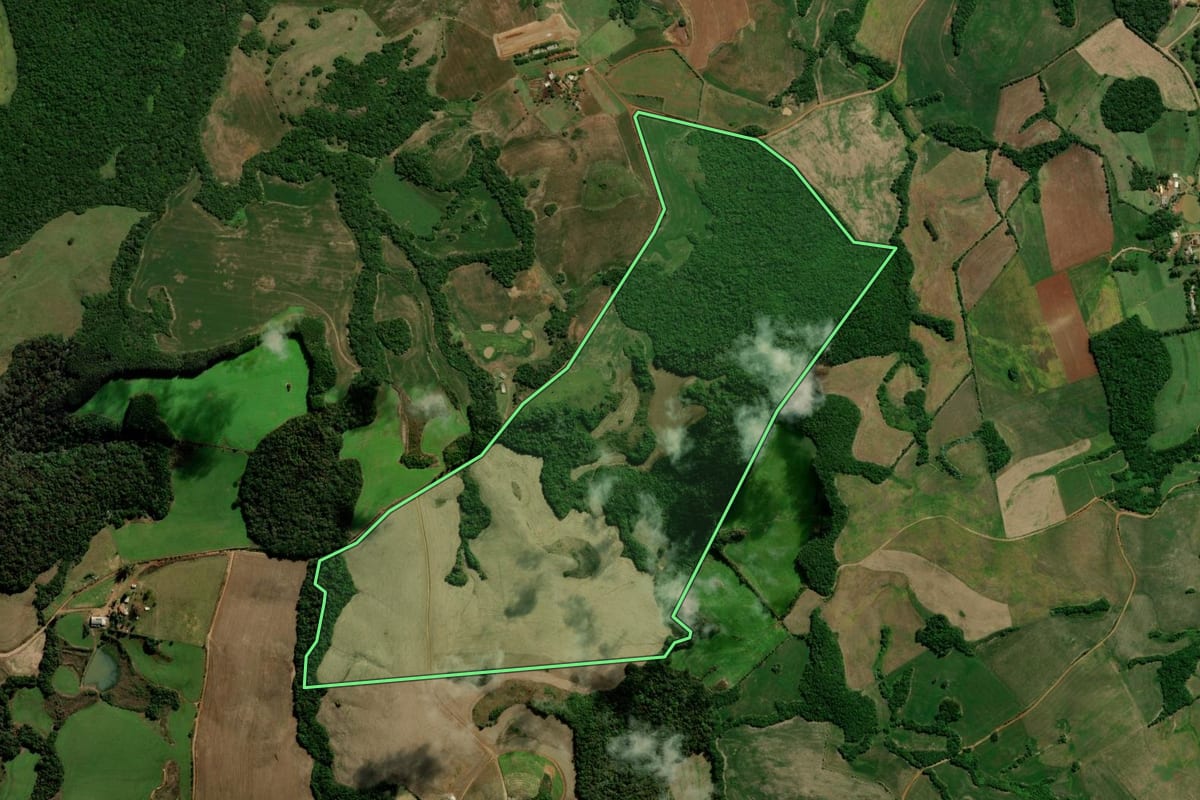 Imagem de satélite do imóvel rural em Marau (RS), com o contorno declarado no CAR desenhado por cima.