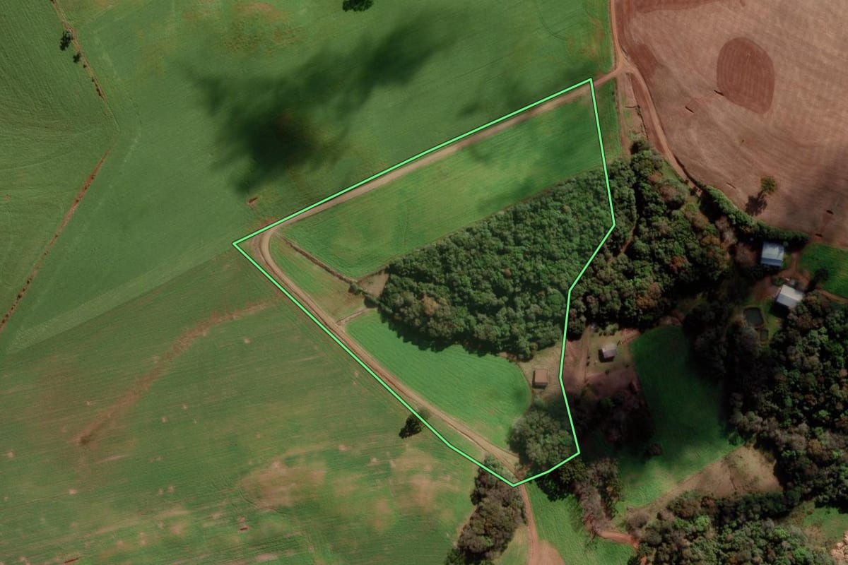 Imagem de satélite do imóvel rural em Marau (RS), com o contorno declarado no CAR desenhado por cima.