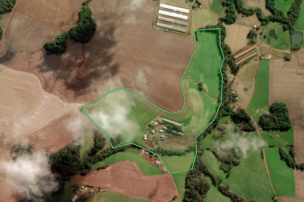 Imagem de satélite do imóvel rural em Marau (RS), com o contorno declarado no CAR desenhado por cima.