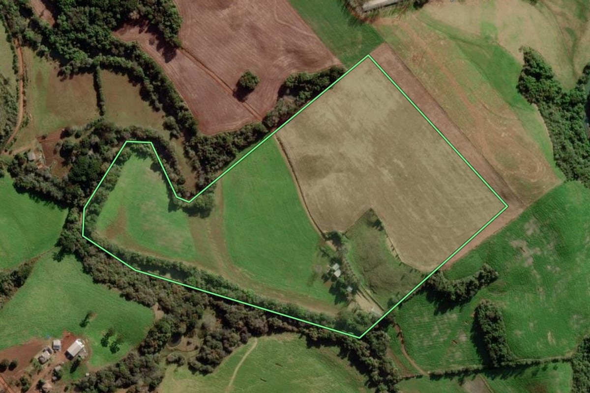 Imagem de satélite do imóvel rural em Marau (RS), com o contorno declarado no CAR desenhado por cima.
