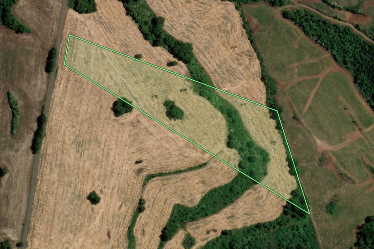 Imagem de satélite do imóvel rural em Marcelino Ramos (RS), com o contorno declarado no CAR desenhado por cima.