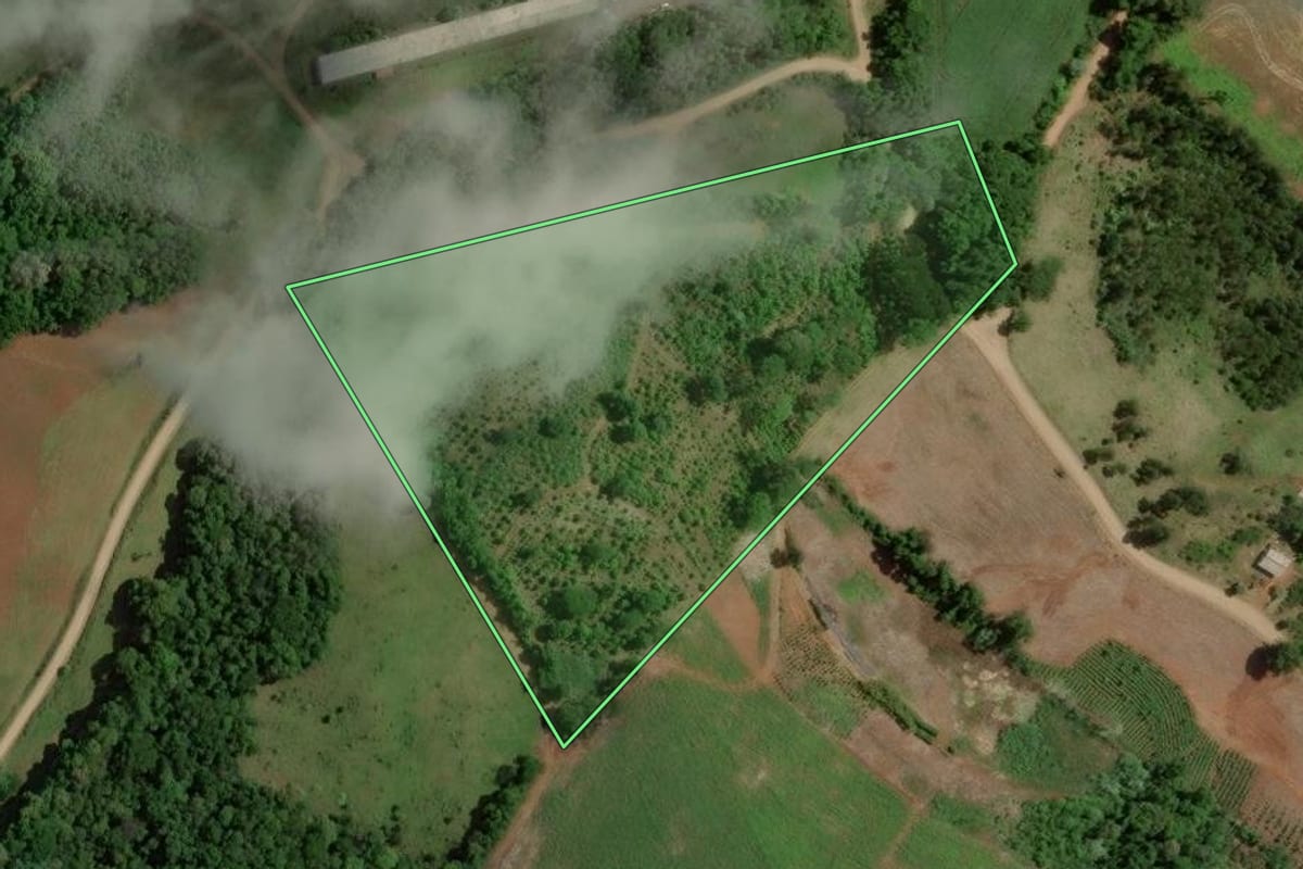 Imagem de satélite do imóvel rural em Marcelino Ramos (RS), com o contorno declarado no CAR desenhado por cima.