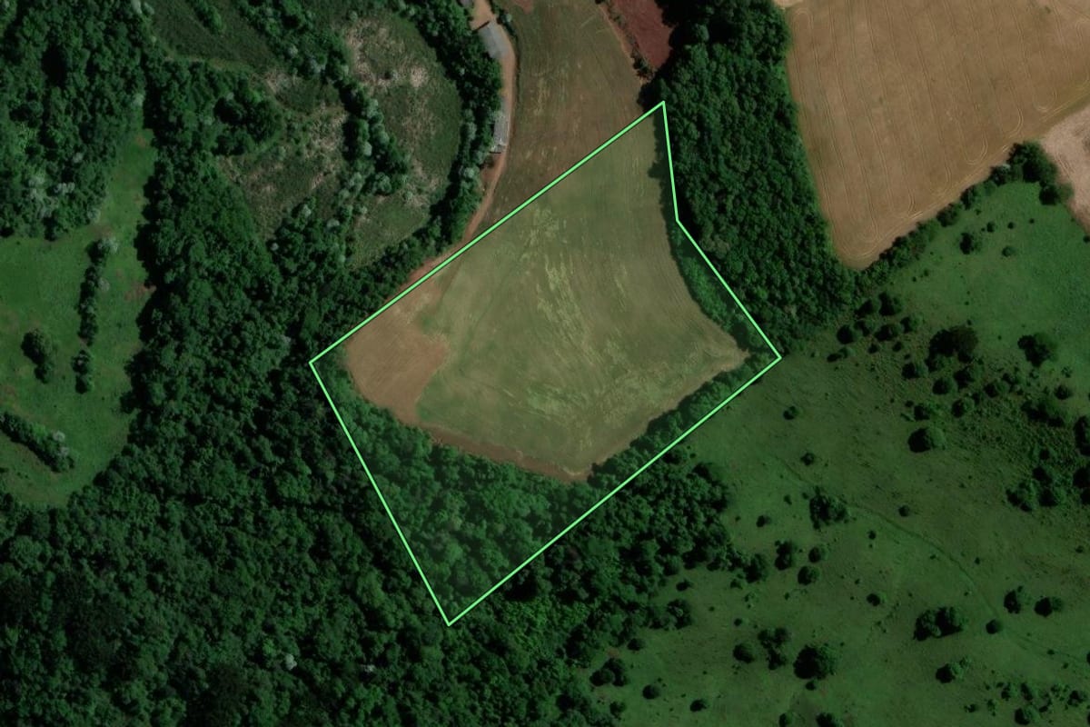Imagem de satélite do imóvel rural em Marcelino Ramos (RS), com o contorno declarado no CAR desenhado por cima.