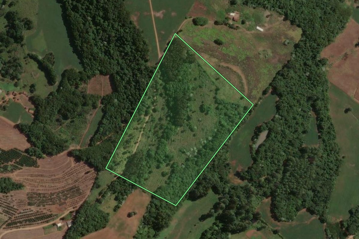 Imagem de satélite do imóvel rural em Marcelino Ramos (RS), com o contorno declarado no CAR desenhado por cima.