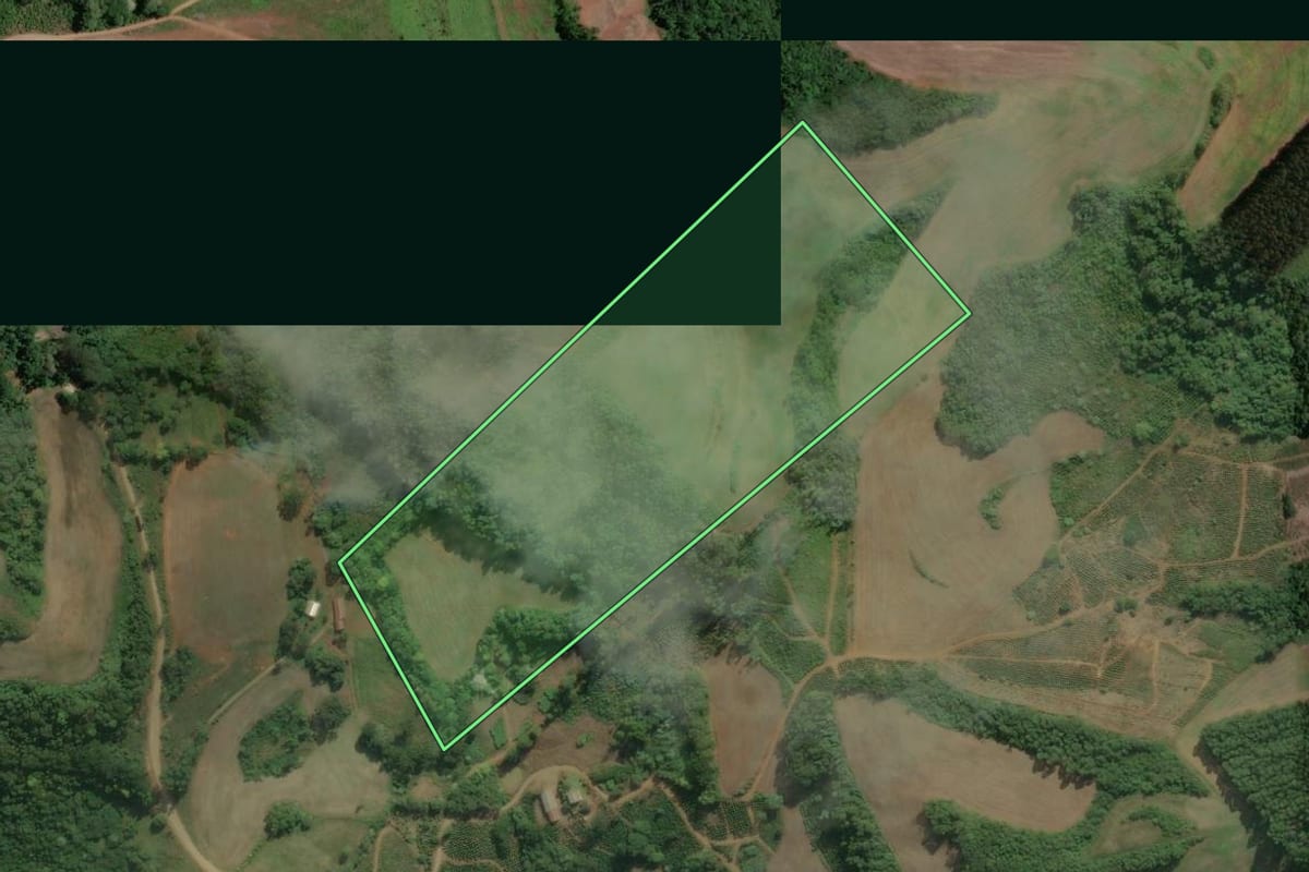 Imagem de satélite do imóvel rural em Marcelino Ramos (RS), com o contorno declarado no CAR desenhado por cima.