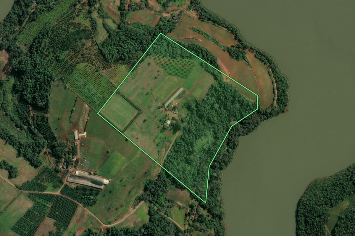 Imagem de satélite do imóvel rural em Marcelino Ramos (RS), com o contorno declarado no CAR desenhado por cima.