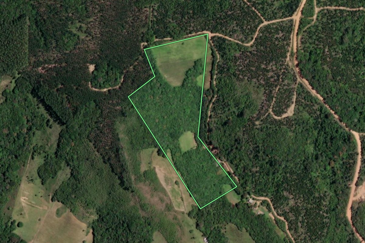Imagem de satélite do imóvel rural em Mariana Pimentel (RS), com o contorno declarado no CAR desenhado por cima.