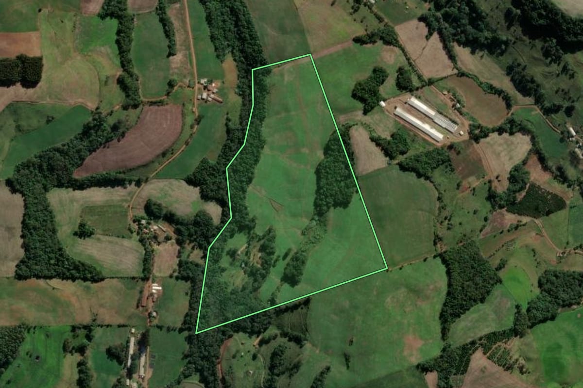 Imagem de satélite do imóvel rural em Mariano Moro (RS), com o contorno declarado no CAR desenhado por cima.