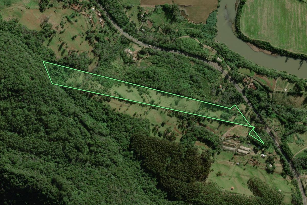 Imagem de satélite do imóvel rural em Marques de Souza (RS), com o contorno declarado no CAR desenhado por cima.