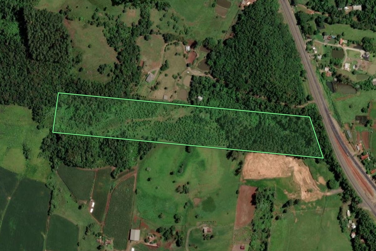 Imagem de satélite do imóvel rural em Marques de Souza (RS), com o contorno declarado no CAR desenhado por cima.