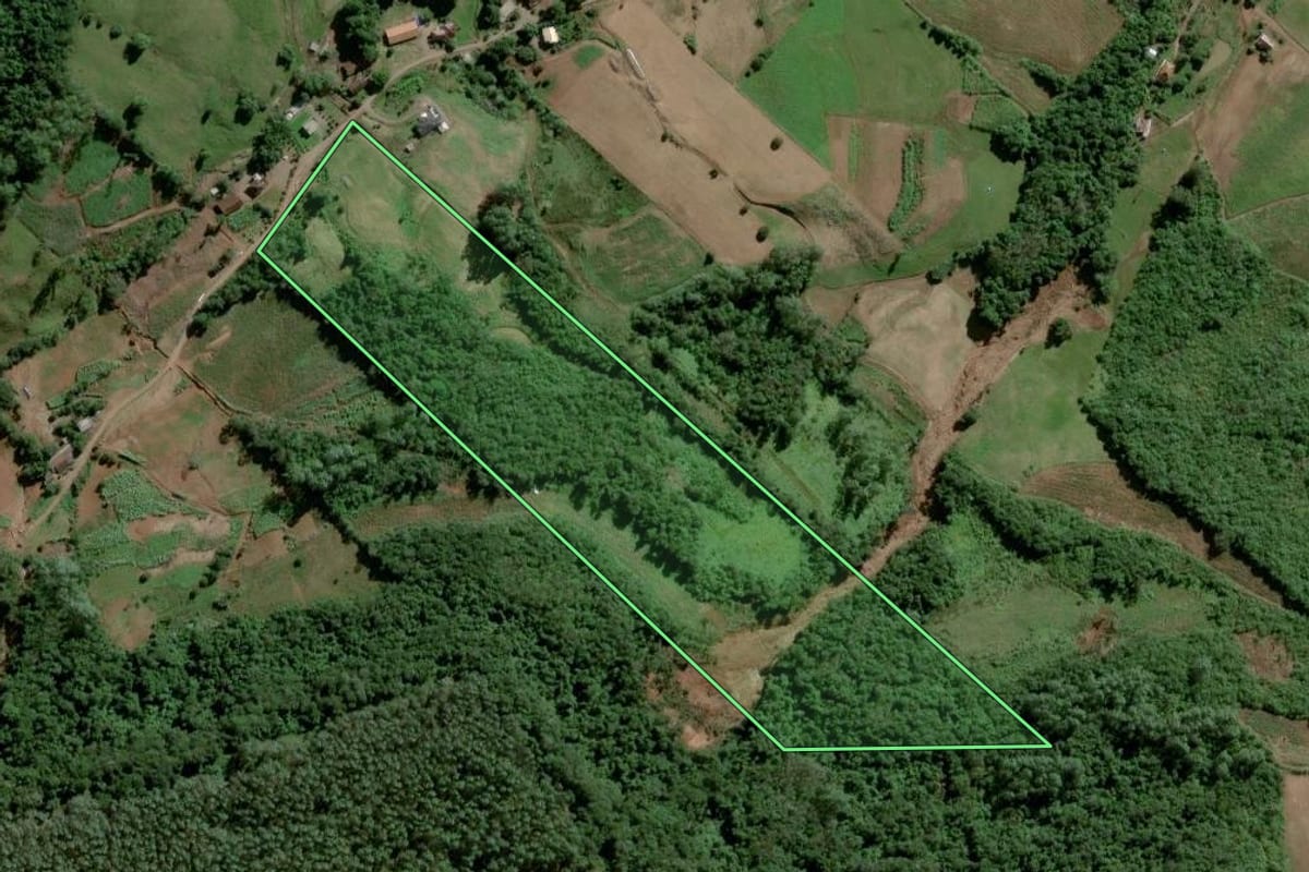 Imagem de satélite do imóvel rural em Marques de Souza (RS), com o contorno declarado no CAR desenhado por cima.