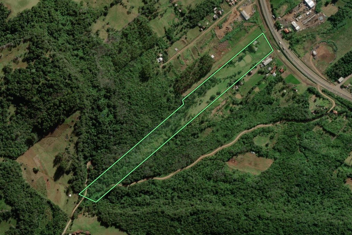 Imagem de satélite do imóvel rural em Marques de Souza (RS), com o contorno declarado no CAR desenhado por cima.