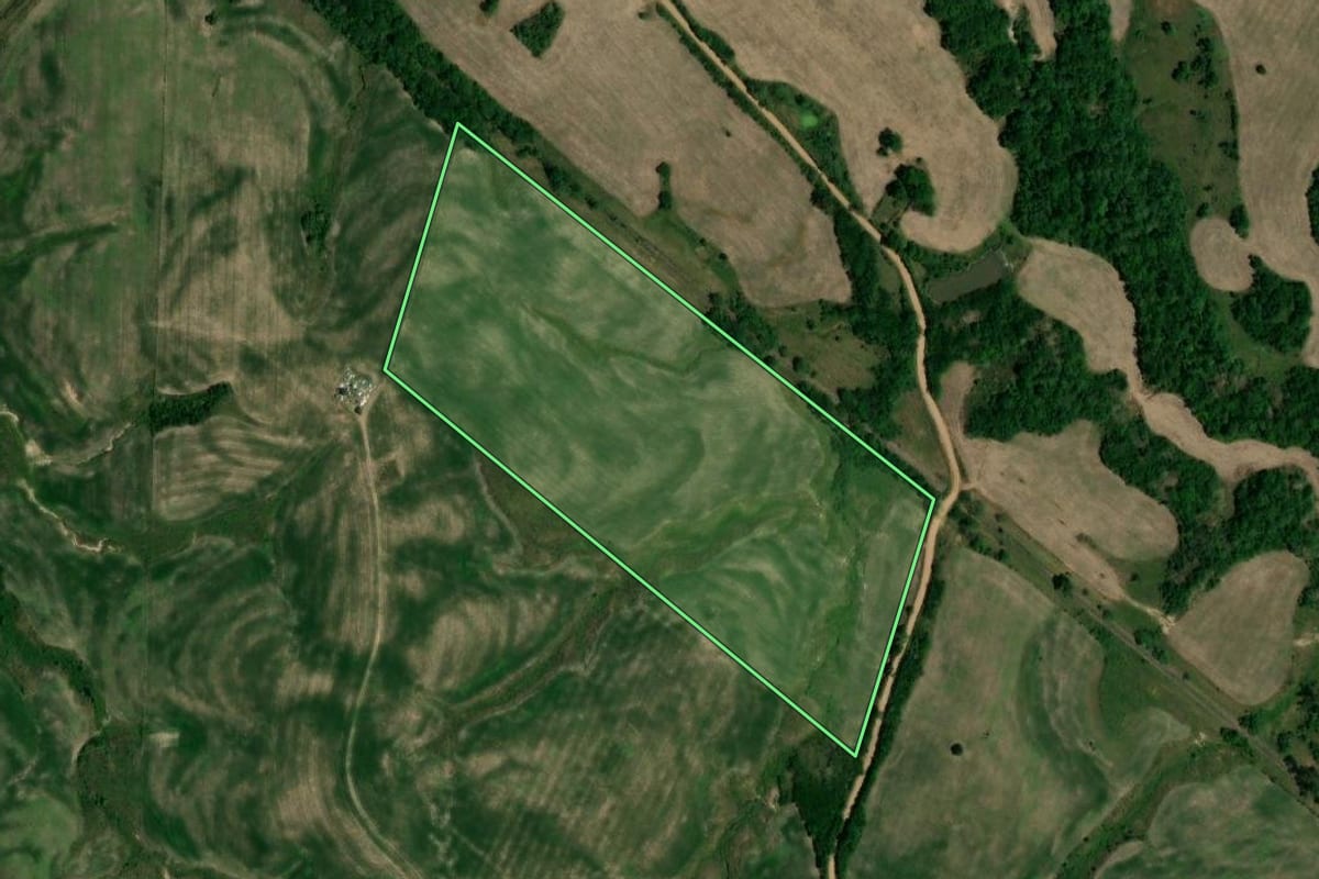 Imagem de satélite do imóvel rural em Mata (RS), com o contorno declarado no CAR desenhado por cima.