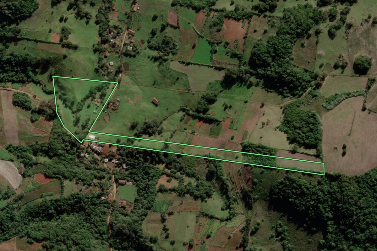 Imagem de satélite do imóvel rural em Mata (RS), com o contorno declarado no CAR desenhado por cima.