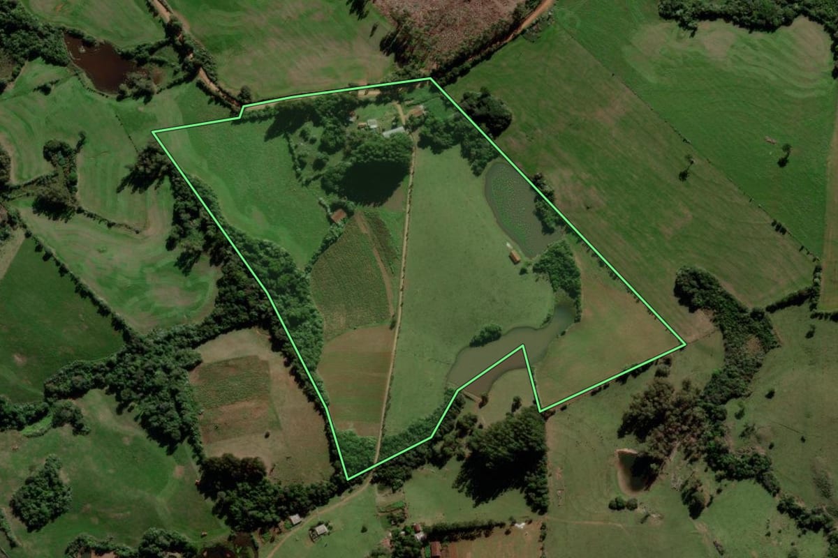 Imagem de satélite do imóvel rural em Mata (RS), com o contorno declarado no CAR desenhado por cima.