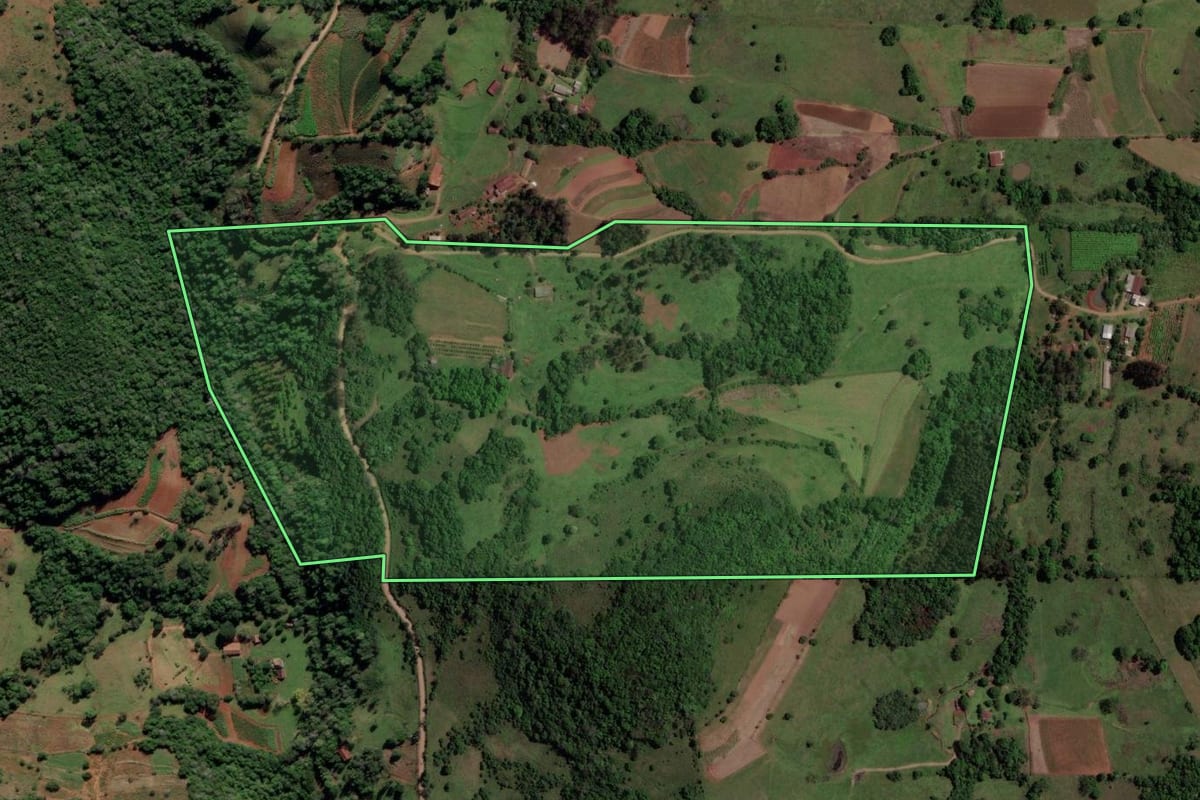 Imagem de satélite do imóvel rural em Mata (RS), com o contorno declarado no CAR desenhado por cima.