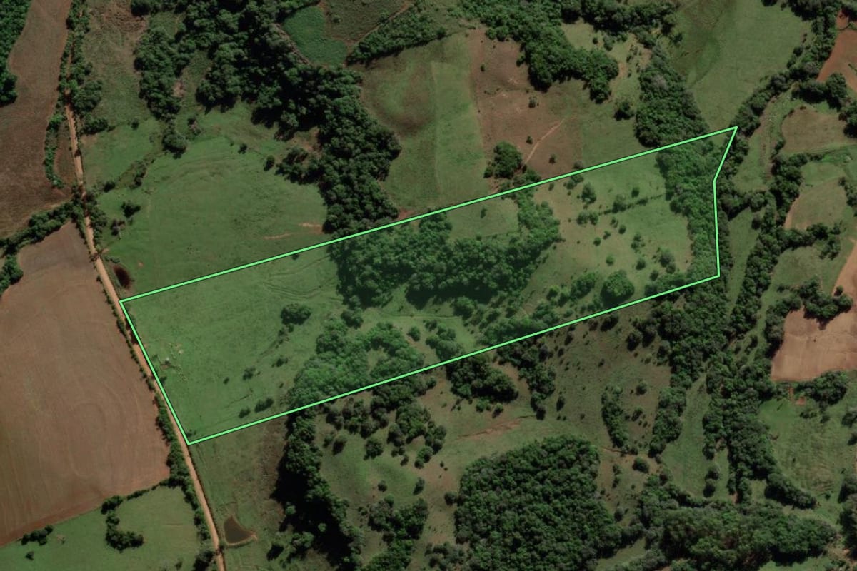 Imagem de satélite do imóvel rural em Mata (RS), com o contorno declarado no CAR desenhado por cima.