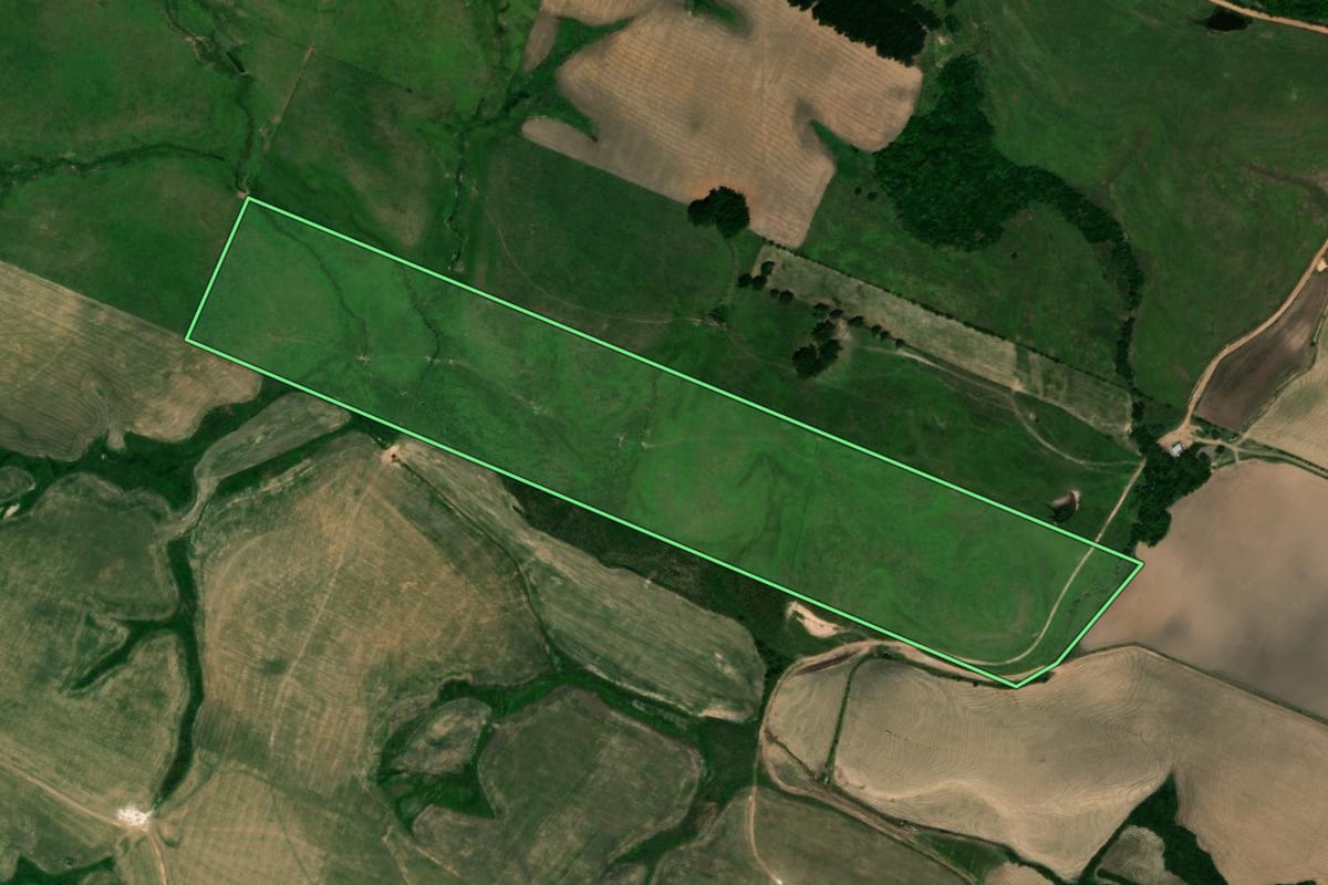 Imagem de satélite do imóvel rural em Mata (RS), com o contorno declarado no CAR desenhado por cima.
