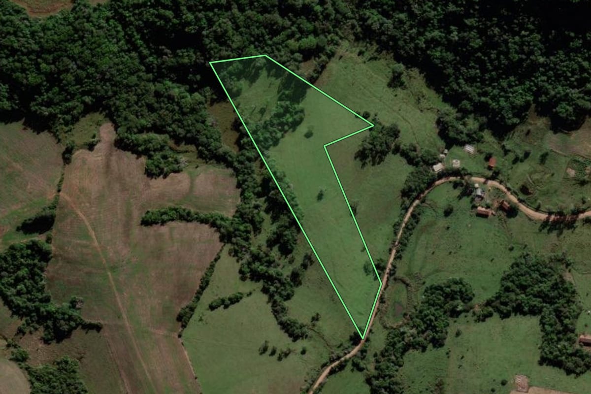 Imagem de satélite do imóvel rural em Mata (RS), com o contorno declarado no CAR desenhado por cima.