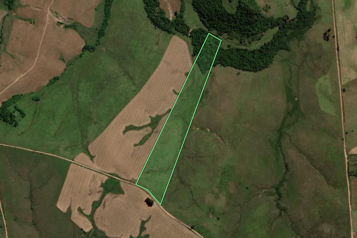 Imagem de satélite do imóvel rural em Mata (RS), com o contorno declarado no CAR desenhado por cima.