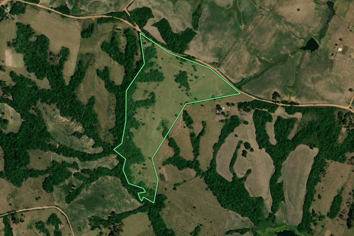Imagem de satélite do imóvel rural em Mata (RS), com o contorno declarado no CAR desenhado por cima.