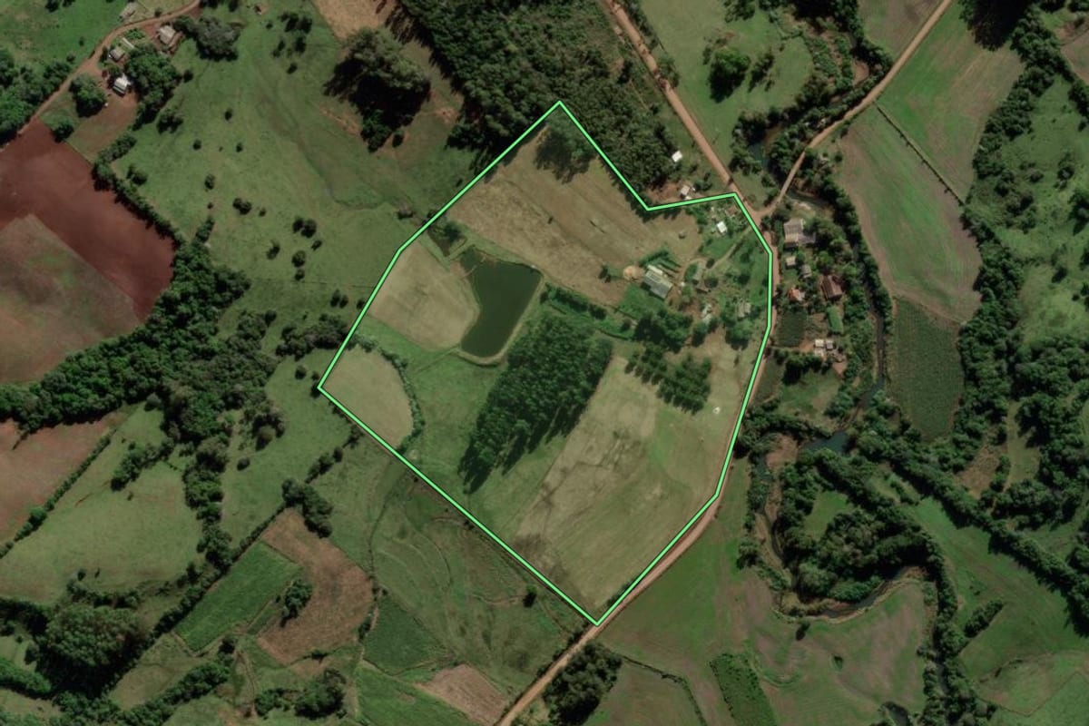 Imagem de satélite do imóvel rural em Mata (RS), com o contorno declarado no CAR desenhado por cima.