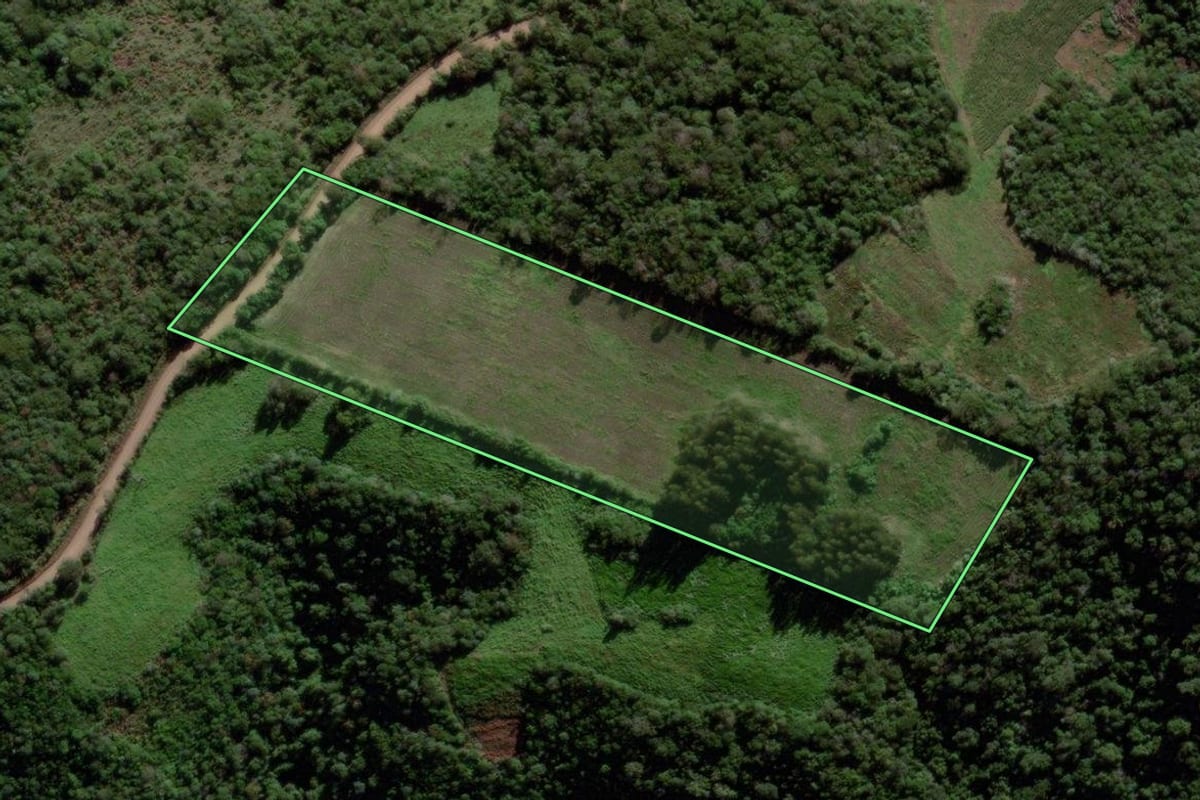 Imagem de satélite do imóvel rural em Mata (RS), com o contorno declarado no CAR desenhado por cima.