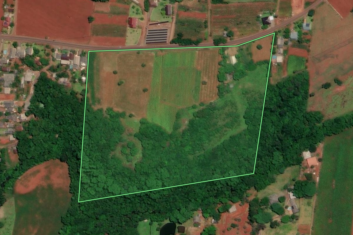 Imagem de satélite do imóvel rural em Mato Leitão (RS), com o contorno declarado no CAR desenhado por cima.