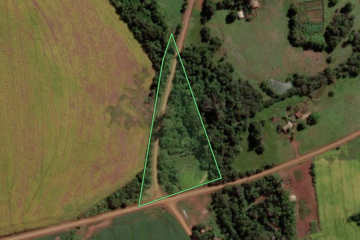 Imagem de satélite do imóvel rural em Mato Queimado (RS), com o contorno declarado no CAR desenhado por cima.