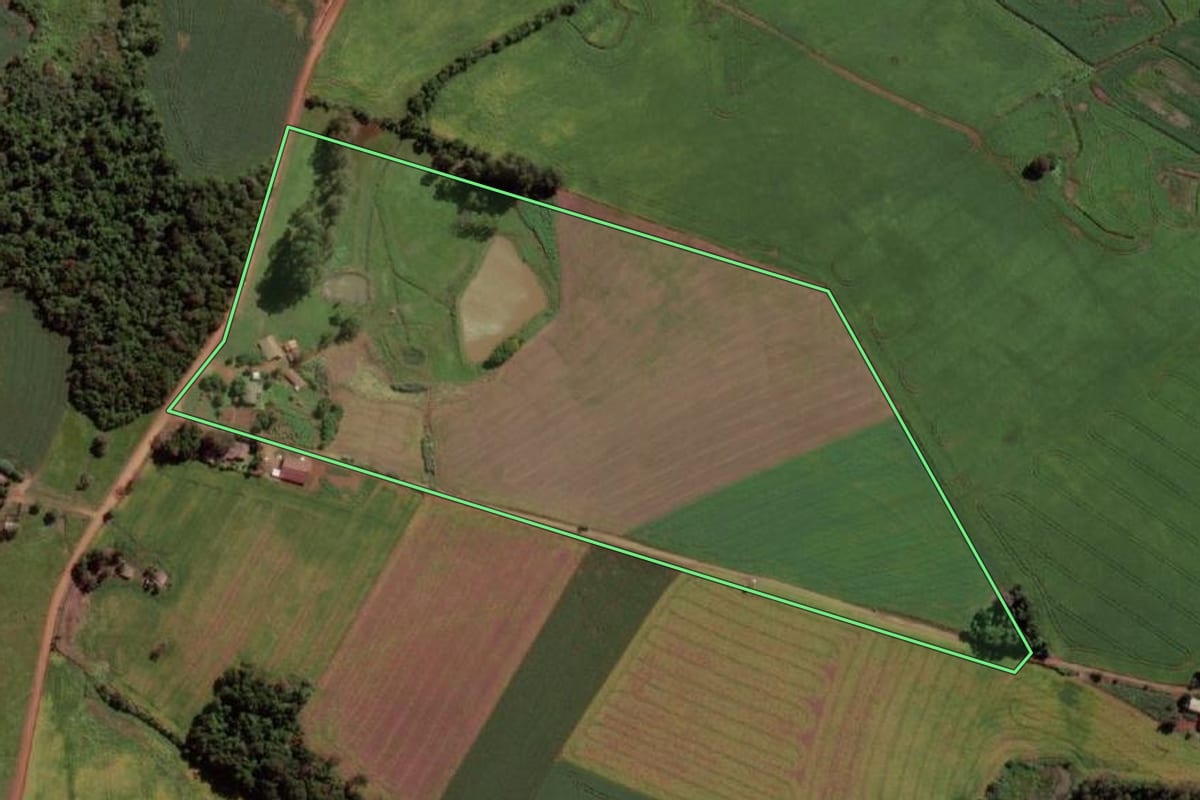 Imagem de satélite do imóvel rural em Mato Queimado (RS), com o contorno declarado no CAR desenhado por cima.