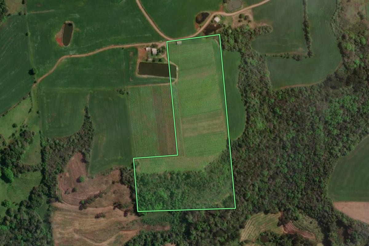 Imagem de satélite do imóvel rural em Maximiliano de Almeida (RS), com o contorno declarado no CAR desenhado por cima.