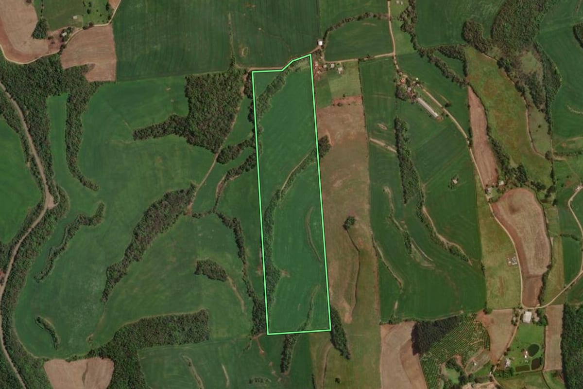 Imagem de satélite do imóvel rural em Maximiliano de Almeida (RS), com o contorno declarado no CAR desenhado por cima.