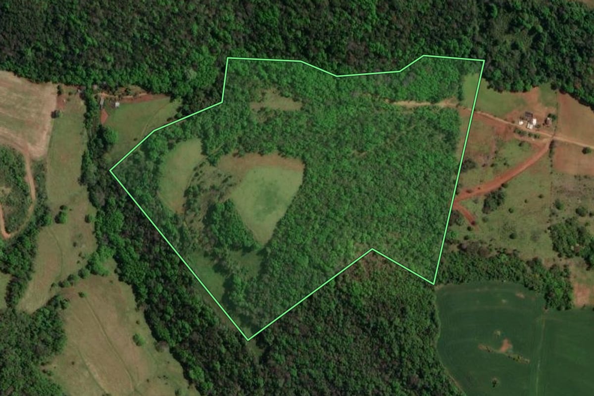 Imagem de satélite do imóvel rural em Maximiliano de Almeida (RS), com o contorno declarado no CAR desenhado por cima.
