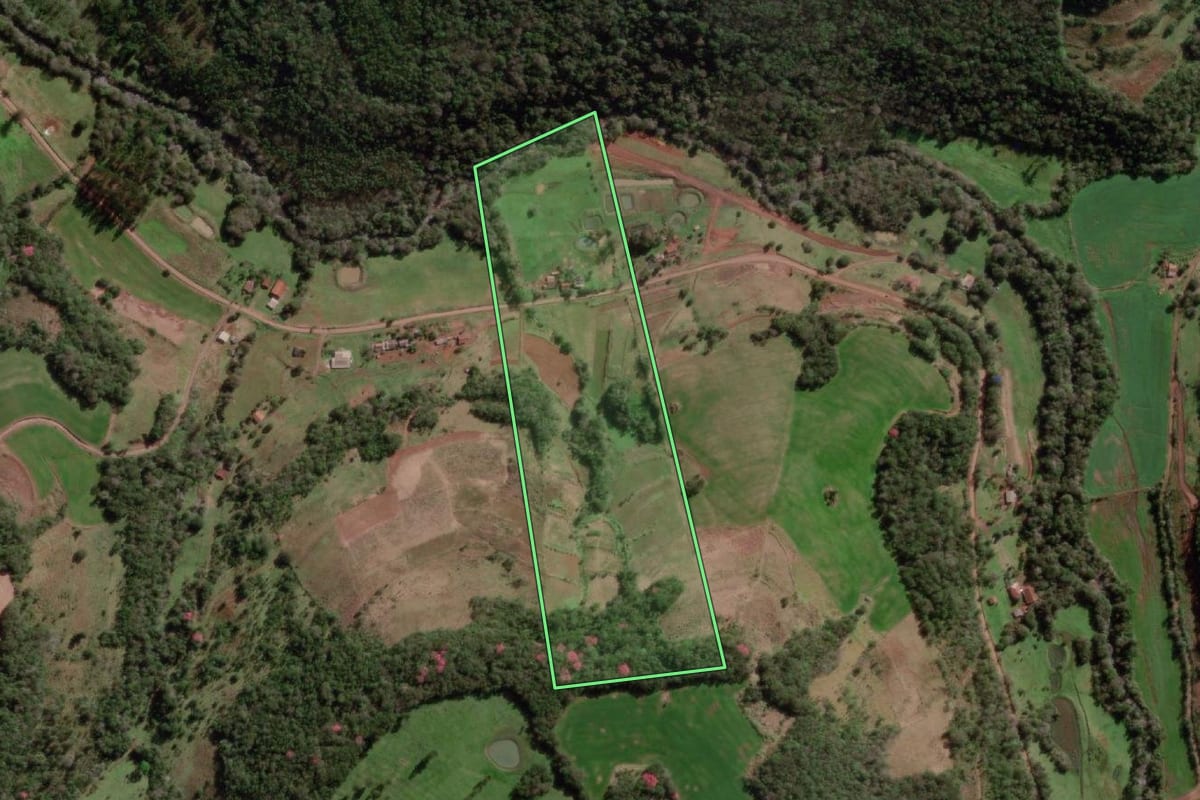 Imagem de satélite do imóvel rural em Miraguaí (RS), com o contorno declarado no CAR desenhado por cima.